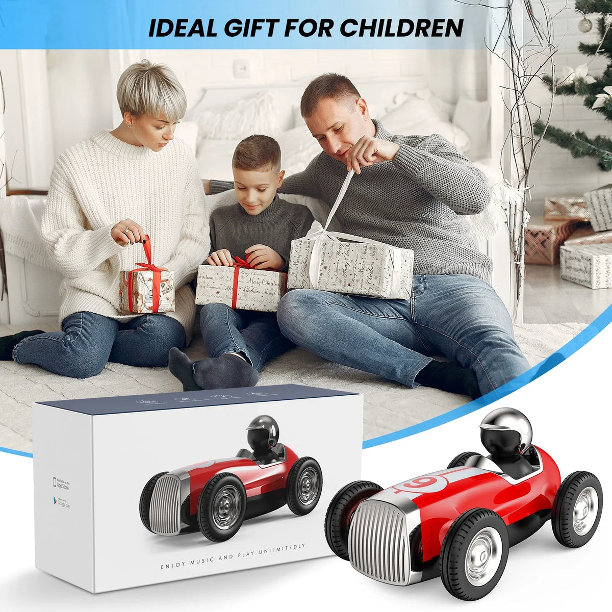 Remote Control Car with 2.4GHz Wireless Bluetooth Speaker 2 Speed Mode Fast  Car for Kids  Trucks Music  Stunt Car Toys for Boys Girls Gifts, Red