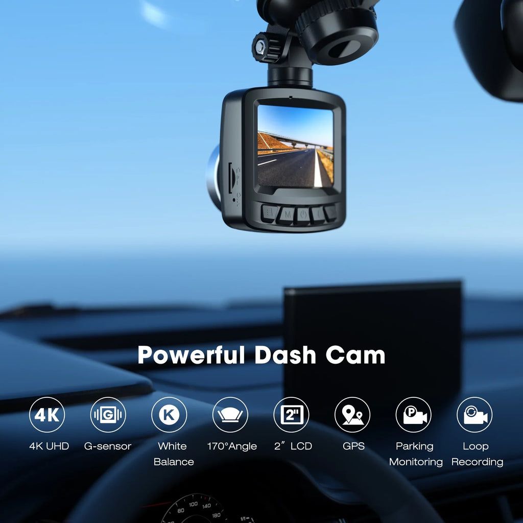 Dash Cam,4K Dash Cam Front 2"  Screen Car Camera with , 170° Wide Angle, , Night Vision, Parking Mode, G-Sensor