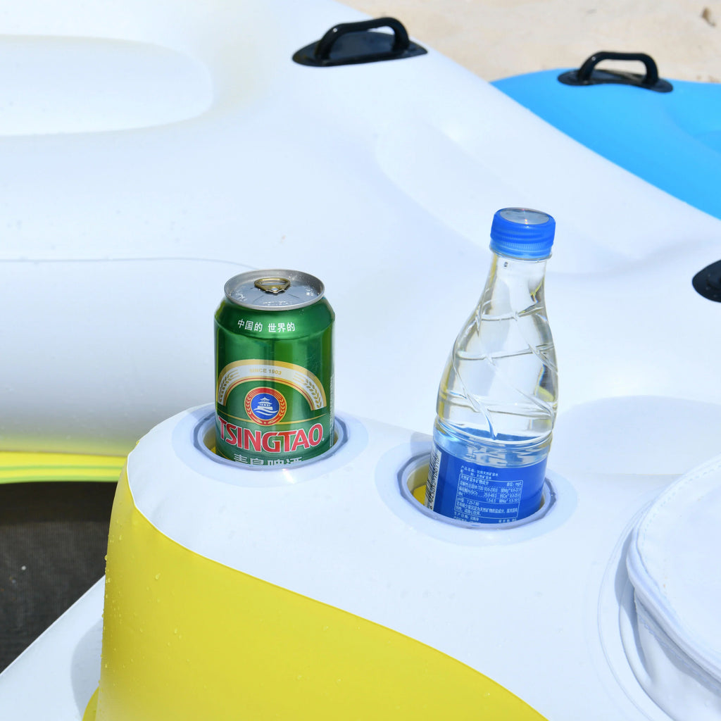 IFI6P Inflatable Floating Island Lounge Raft with Cup Holders and Coolers - 6 Person