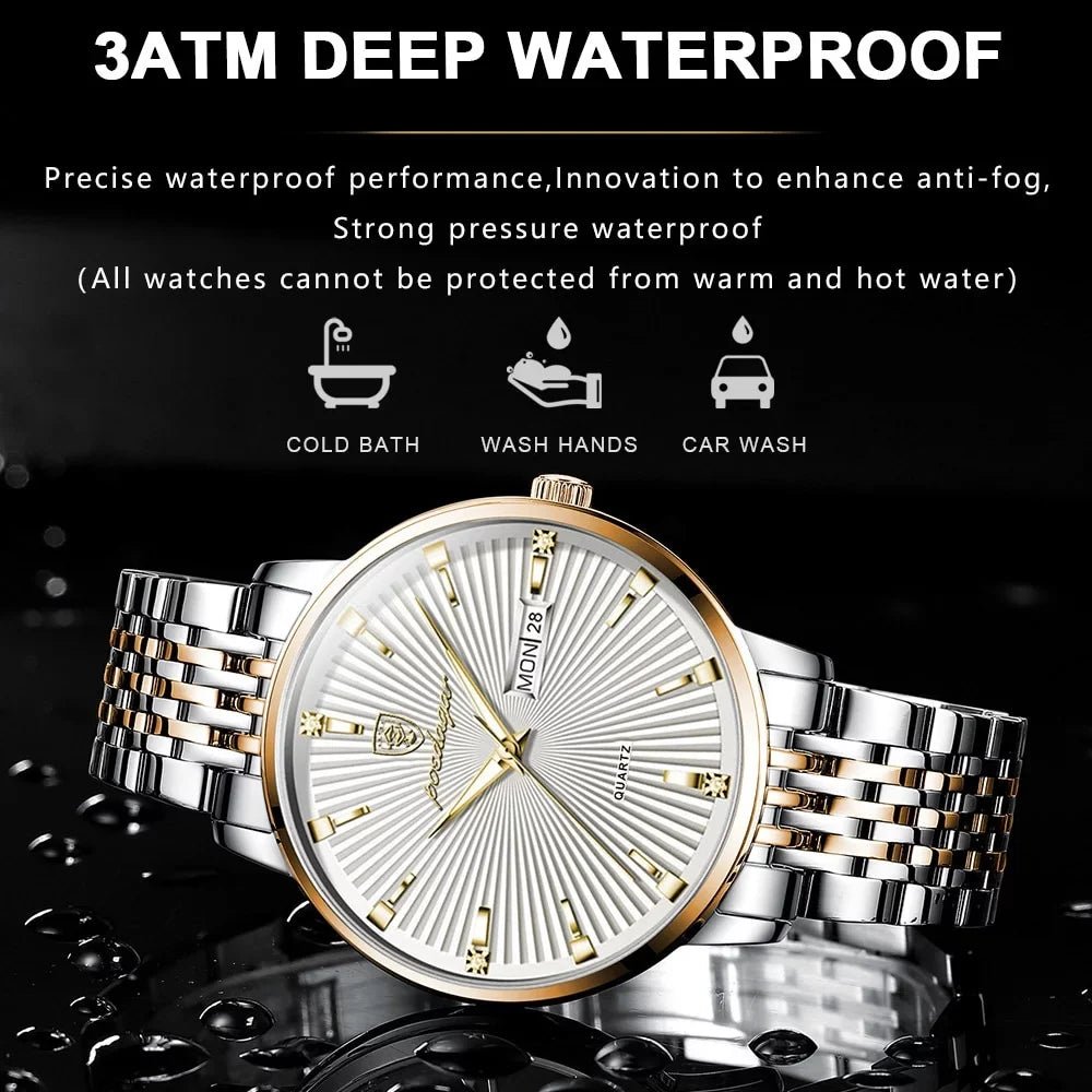 Luxury Business Men's Watches Ultra Thin Waterproof Luminous Date&Week Stainless Steel Men Watch Quartz Male Clock Gift