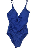Womens Liz Claiborne Navy Blue Ruffle One Piece Rouched Side Swimming Suit 6