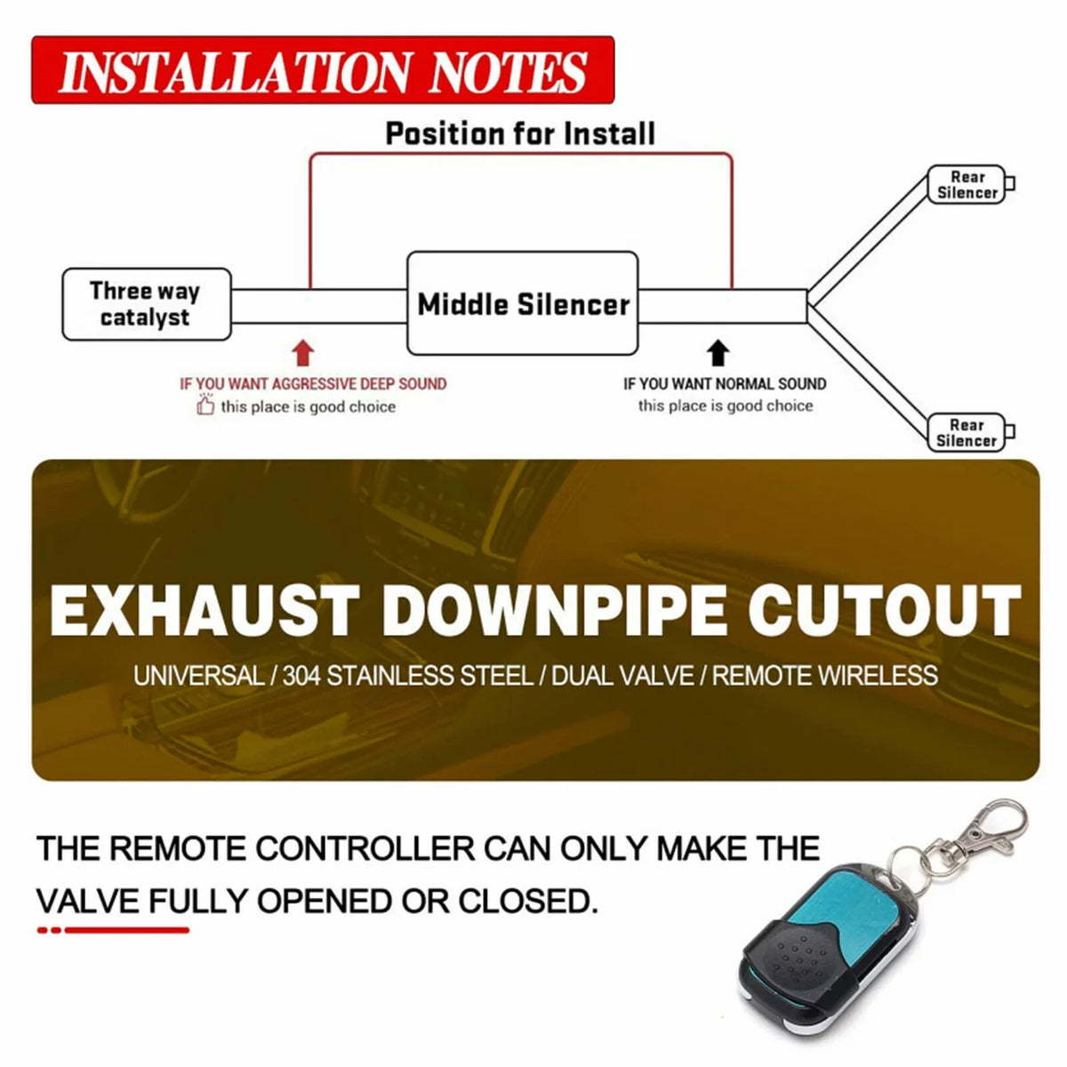 Top10 Racing 2.5" 63mm Electric Exhaust E-cut Out Valve Y Pipe w/ Controller Remote Kit