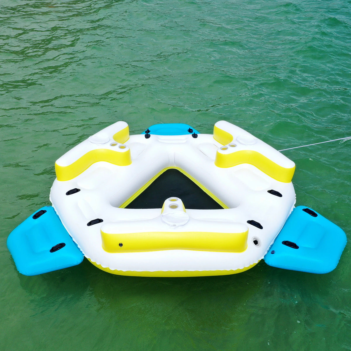 IFI6P Inflatable Floating Island Lounge Raft with Cup Holders and Coolers - 6 Person