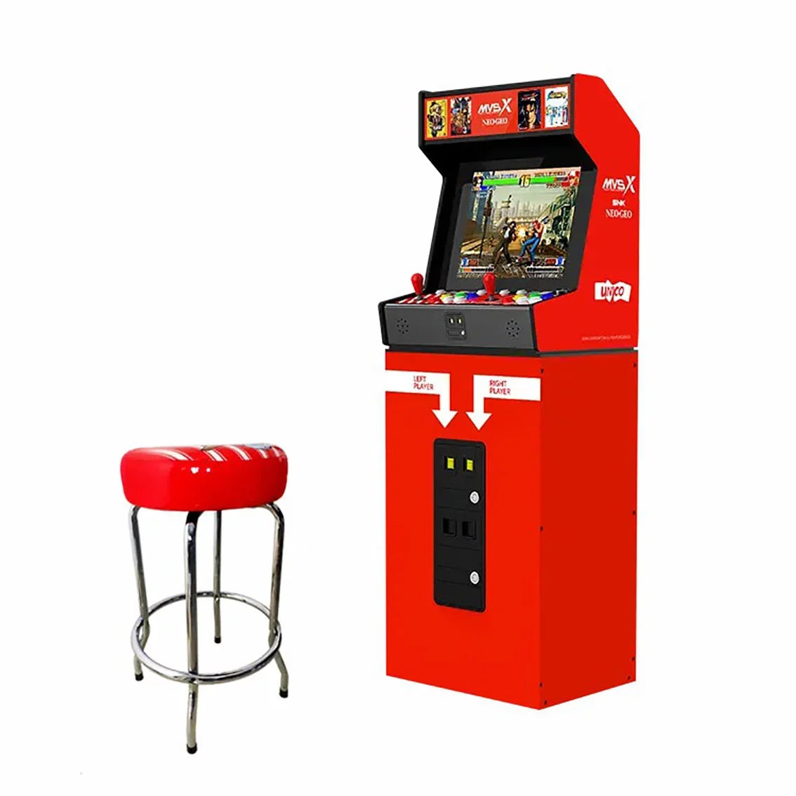 Unico    Arcade with Base and Stool Set, Pre-loaded 50  Official Genuine Retro Games, Support Two Players Fight Together by 2 Joysticks
