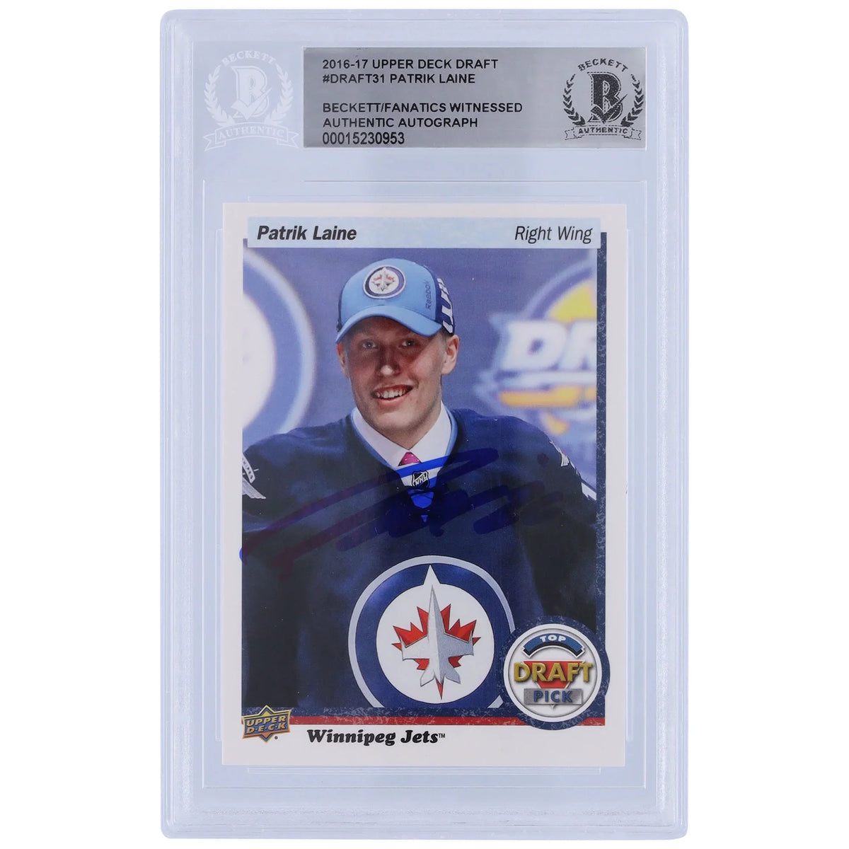 Patrik Laine Winnipeg Jets Autographed 2016-17 Upper Deck Draft Top Draft Pick #-31 Beckett Fanatics Witnessed Authenticated Rookie Card - Fanatics Authentic Certified