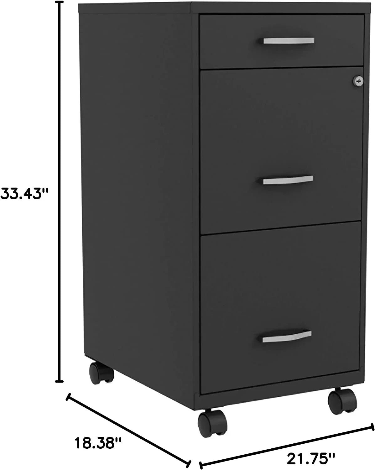 Box/File/File 3-Drawer Mobile File Cabinet  Black  14.3" x 18" x 29.5"