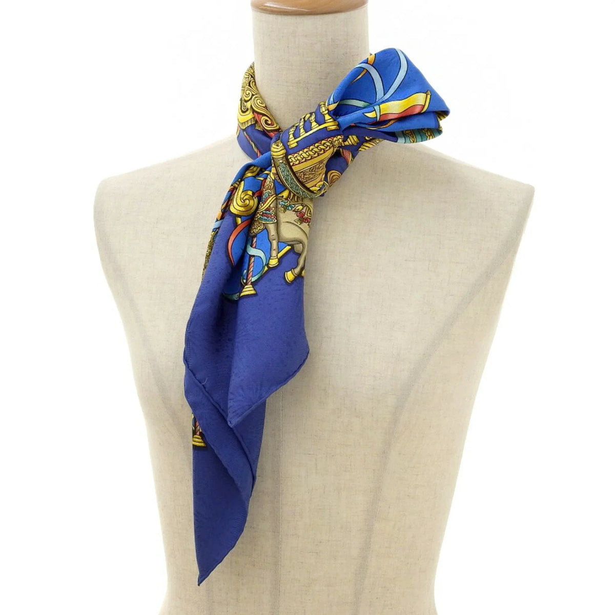 Pre-Owned  KARE90   Amusement Park Horse Carousel Scarf Muffler Silk Blue (Good)