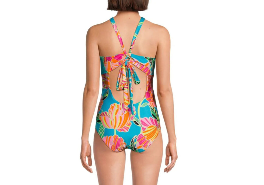 Trina Turk Womens Reversible Halterneck Reversible Nylon One-Piece Swimsuit