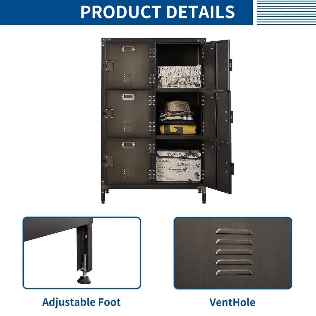 Metal Locker 47.3" Steel Storage Cabinet with 2 Shelf ,Office School Gym Bedroom Metal Storage Locker Cabinets for Employees Students Steel Locker