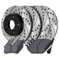 AutoShack Front and Rear Drilled Slotted Brake Rotors Black and Ceramic Pads Kit Replacement for 2000 Volkswagen Beetle 2002 2003 2004 2005 2006 Golf 2007 2008 2009 2010 Golf City 1.9L 2.0L