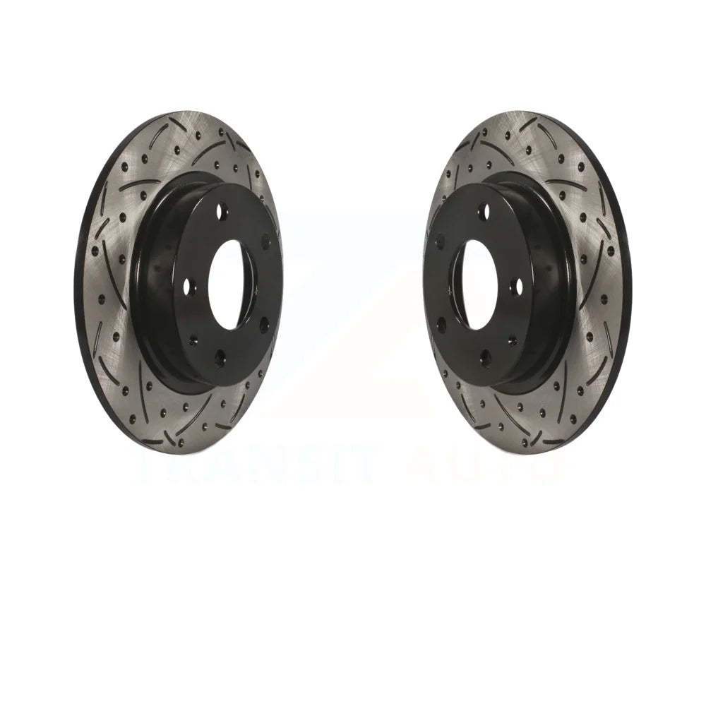 Rear Coated Drilled Slotted Disc Brake Rotors Pair For Mazda 3 -3 -30 Sport -100193