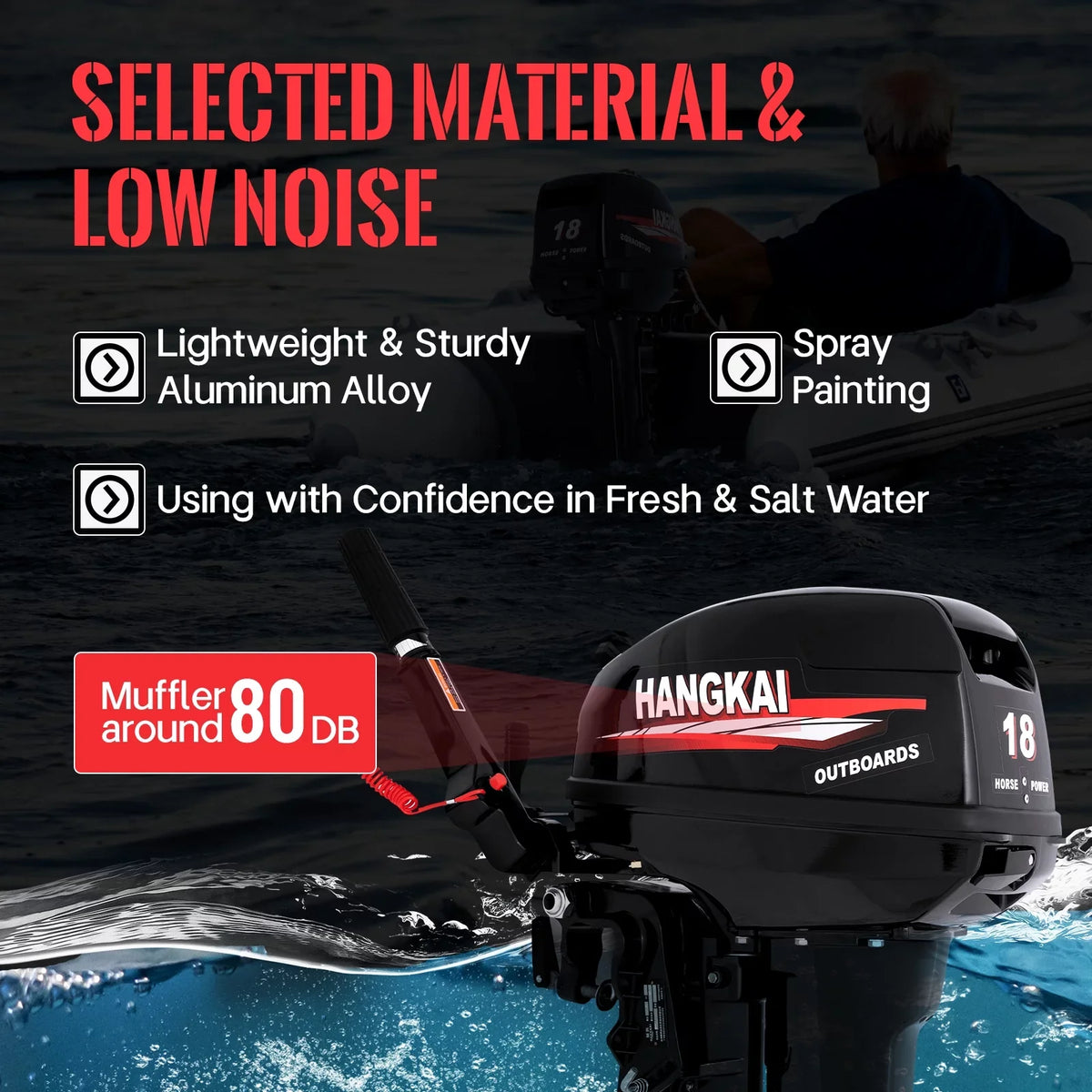 Fichiouy 2 Stroke 18  Outboard Motor Fishing Boat Engine Heavy Duty Water Cooling  System 246CC