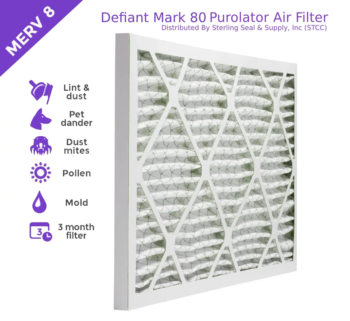 15x20x1, Purolator DMK80 Extended Surface Pleated Air Filter, Mechanical  8, (6 Pack)