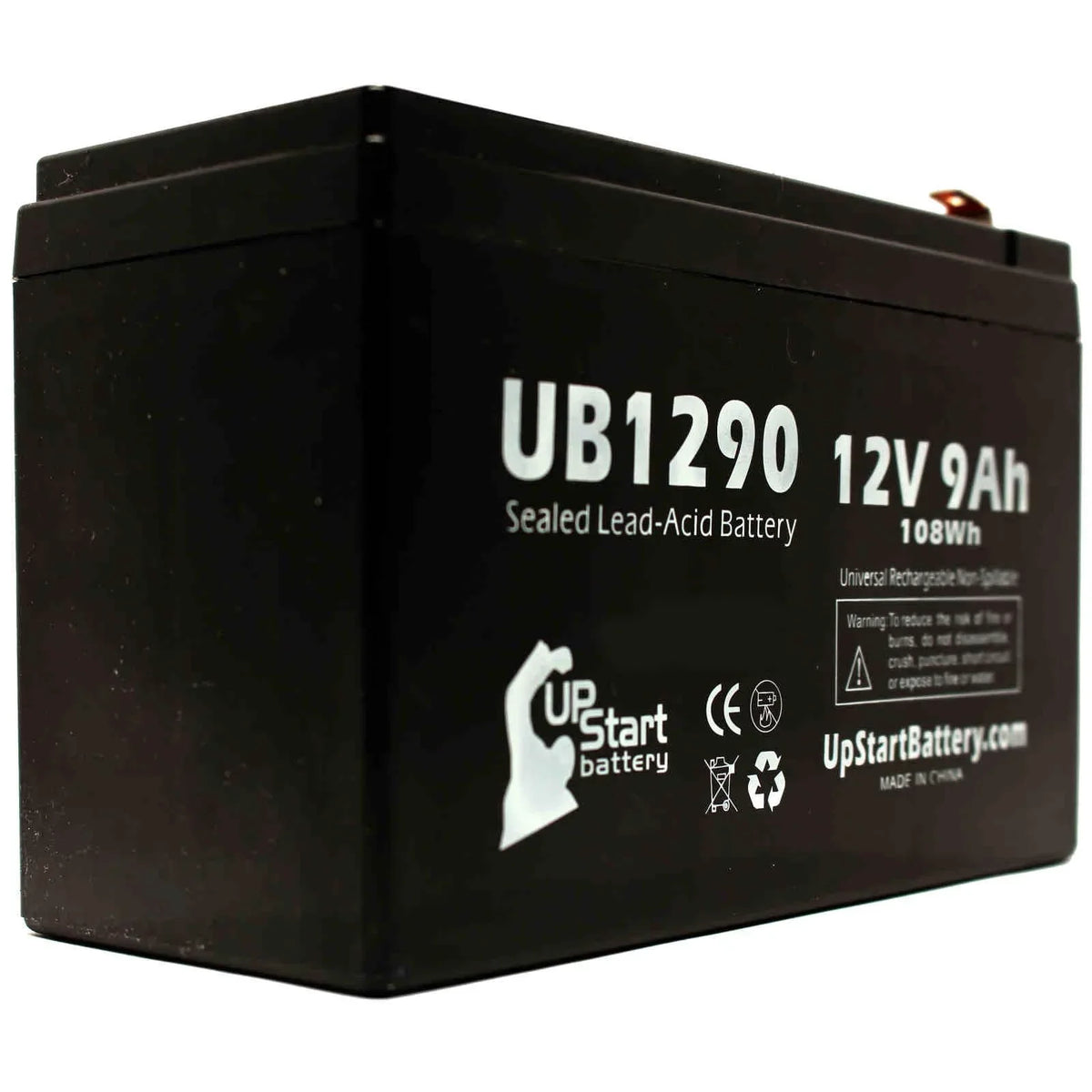 Compatible Dyna Cell WP6.512 Battery - Replacement UB1290 Universal Sealed Lead Acid Battery (12V, 9Ah, 9000mAh, F1 Terminal, , ) - Includes  F1 to F2 Terminal Adapters