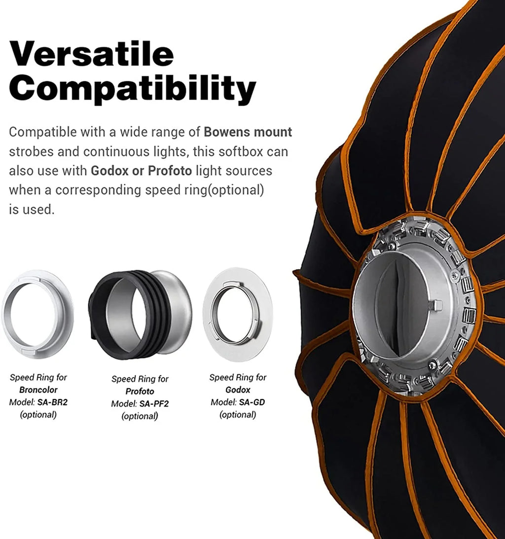 '-P120 47.1 Inch/120CM Parabolic Softbox Bowens Mount, Quick Release Parabolic Softbox, with Front & Inner Diffuser -60W AD600BM VL150 UL150 SL150II Amaran 100X 200D 200X w/Grid