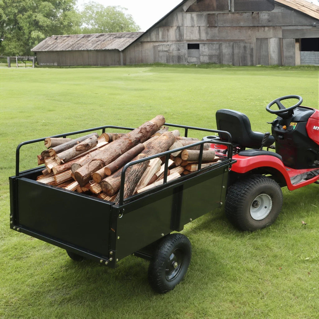 Heavy Duty  Trailer, 750lb Steel Dump Cart with 15 Cubic Feet Capacity, Garden Utility Trailer for Riding Lawn Mower Tractor