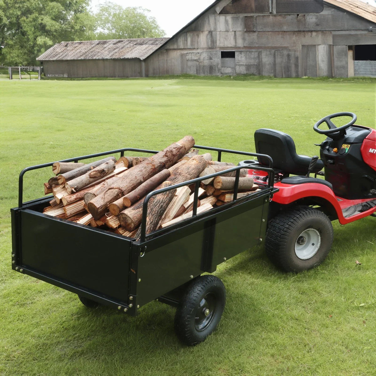 Heavy Duty  Trailer, 750lb Steel Dump Cart with 15 Cubic Feet Capacity, Garden Utility Trailer for Riding Lawn Mower Tractor