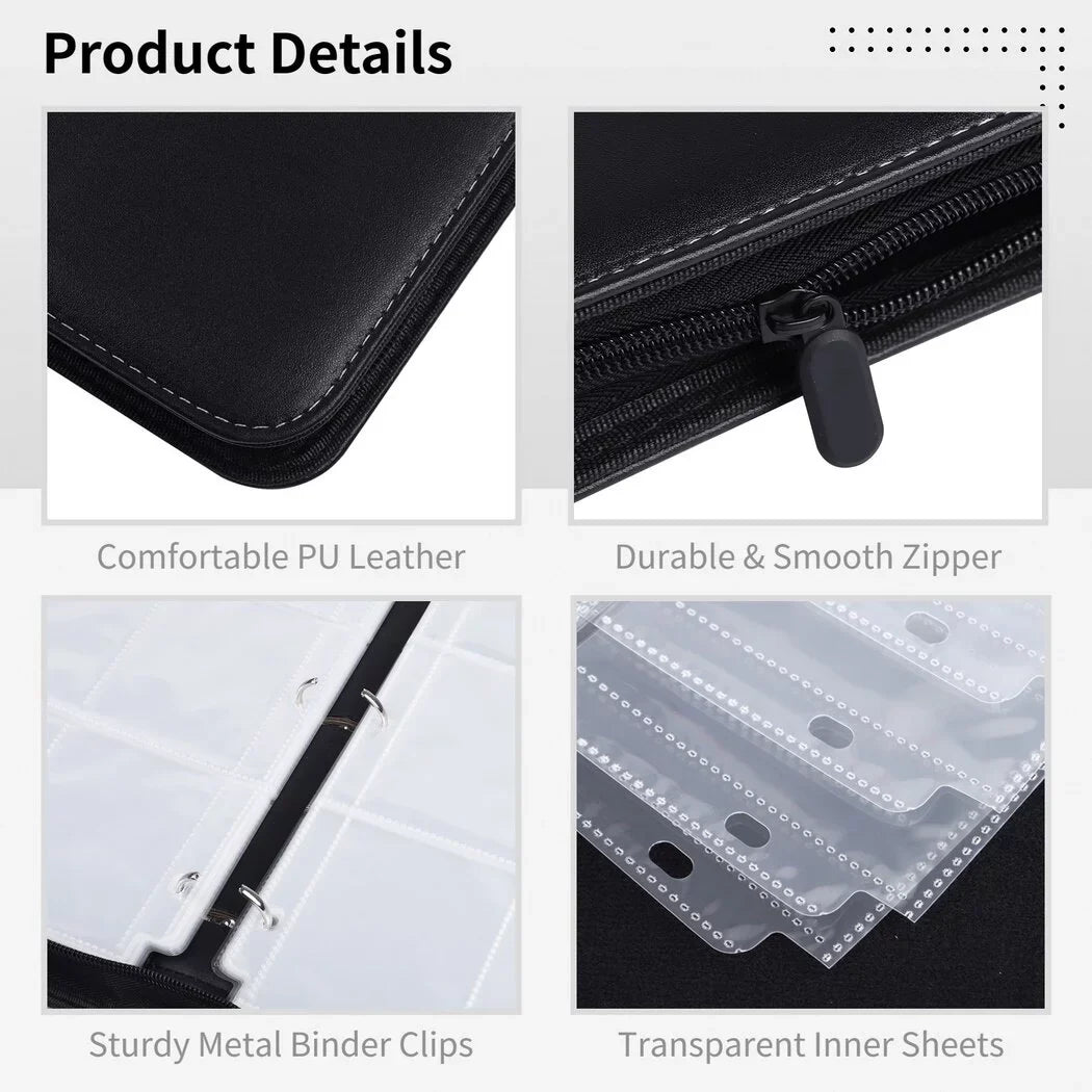 900-Pocket Trading Card Binder, Portable Card Binder with Removable Sheets, Sports Card Binder,  Leather Storage Case with Zipper for Standard-sized Baseball, Football, Basketball Cards