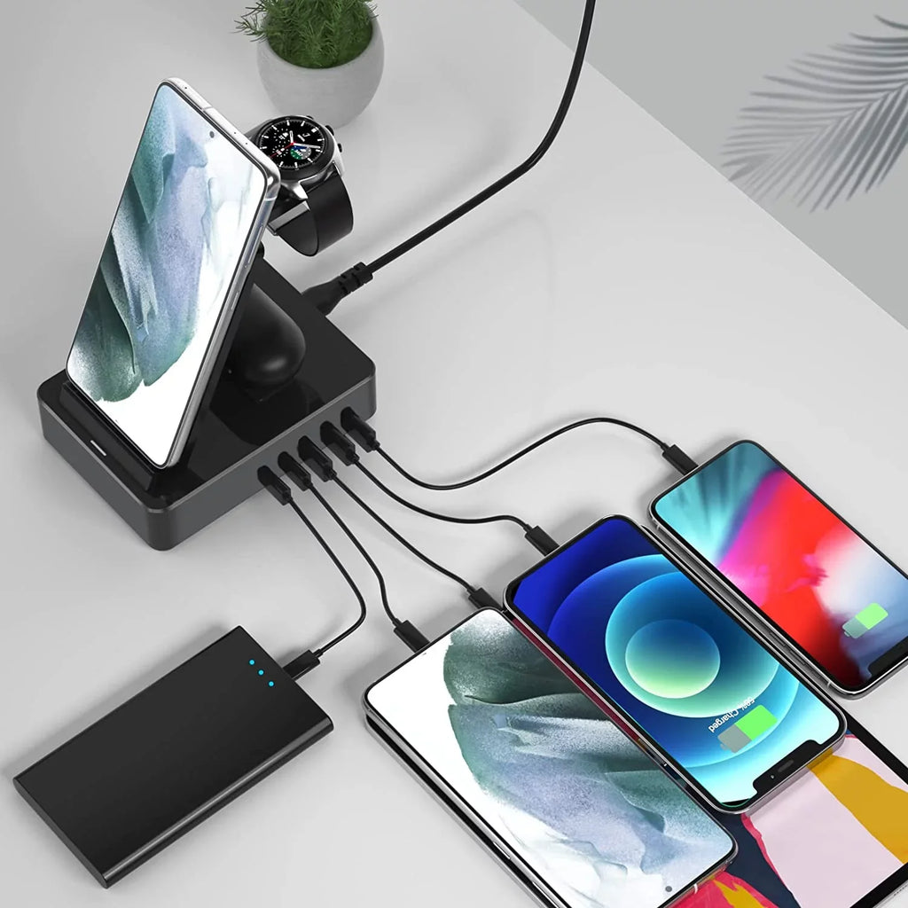 8 in 1 Charging Station for Sumsung, 100W Wireless Charger for Multiple Devices, Lidlife Fast Charging Stand Dock for AirPods with 15W Usb a/ 20W Usb C Port Compatible Black