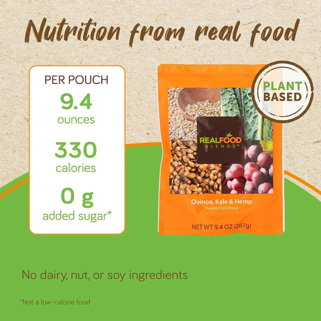 Real Food Blends - Quinoa, Kale & Hemp - Meals for Tube Fed People - 9.4 Oz Pouch (Pack of 12)