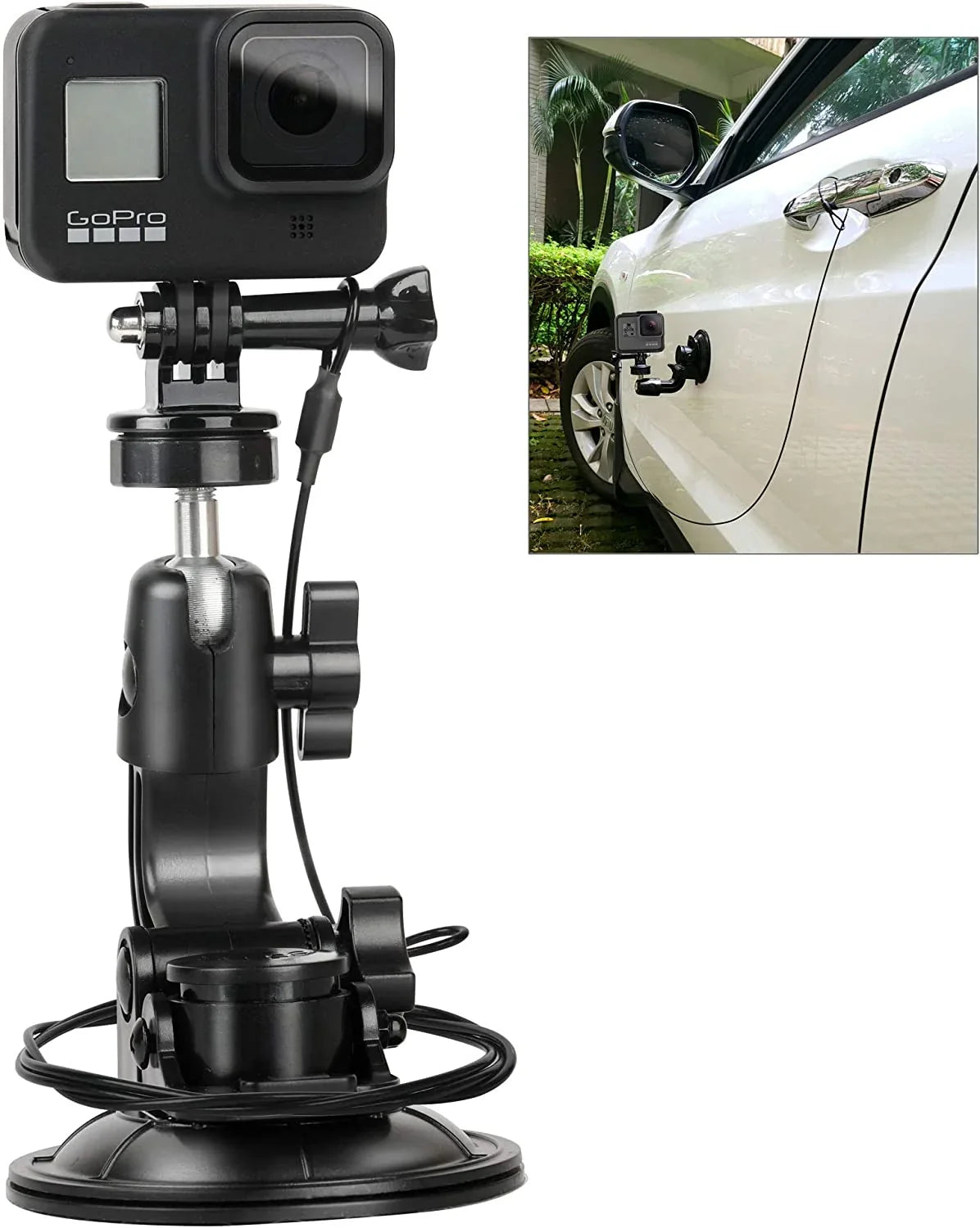 Suction Cup Car Mount Stand Tripod Adapter with Safety Tether Outdoor Indoor for Gopro Hero Session 9 8 7 6 5 4 3+ 3 2