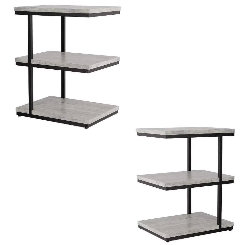 Neeva Industrial Metal 3-Shelf Side Table in Light Gray Set of 2