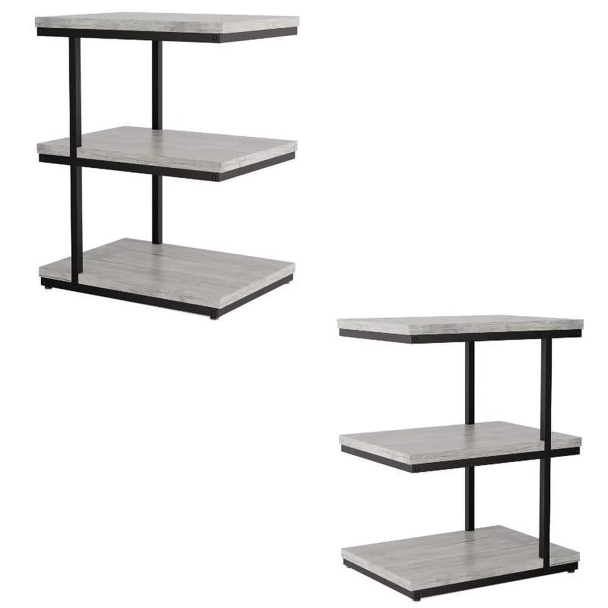 Neeva Industrial Metal 3-Shelf Side Table in Light Gray Set of 2