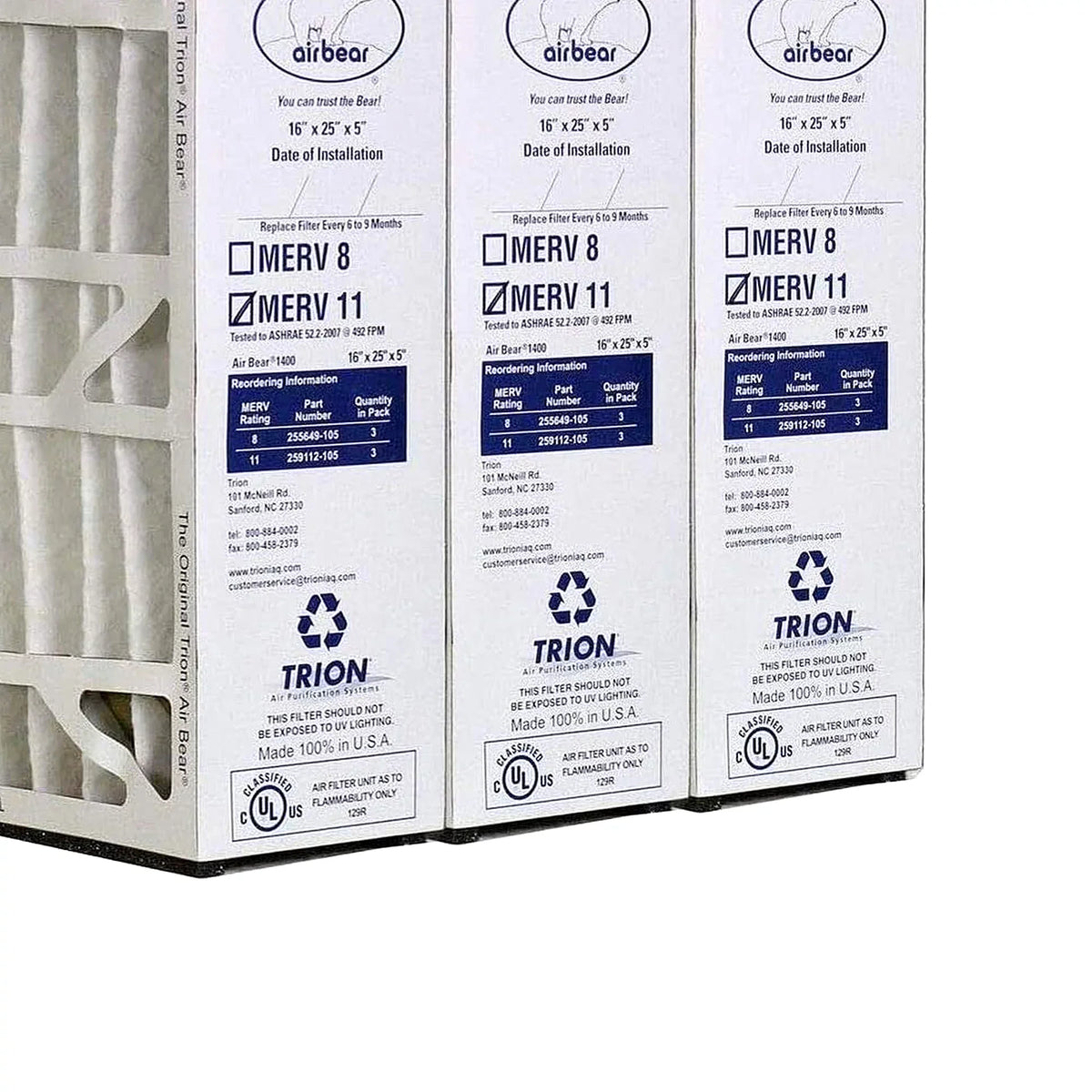 Trion 259112-105 Air Bear 16 x 25 x 5 Inch  11 Air Purifier Filter (3 Pack)