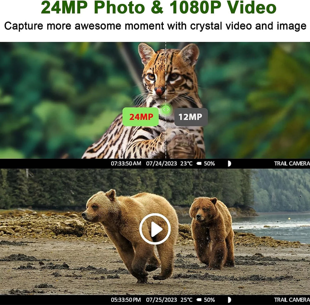 4G  Cellular Trail Camera Sends Picture Video to Cell Phone - 24MP 1080P Game Hunting Camera with Night Vision Motion Activated Waterproof for Wildlife Monitoring Trail Cam with  Card