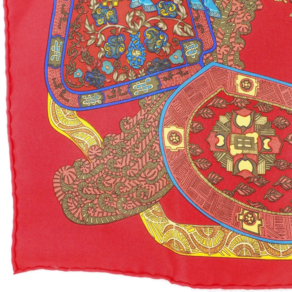 Pre-Owned Hermes Carré 45  des  Step Art Silk Red Women's Scarf (Like New)