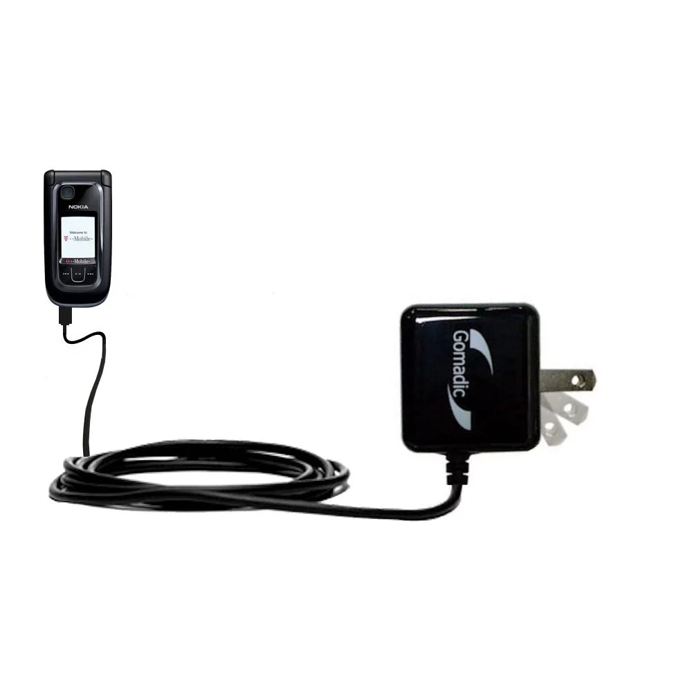 Gomadic Intelligent Compact  Home Wall Charger suitable for the Nokia 6263 6265i 6282 - High output power with a convenient, foldable plug design -