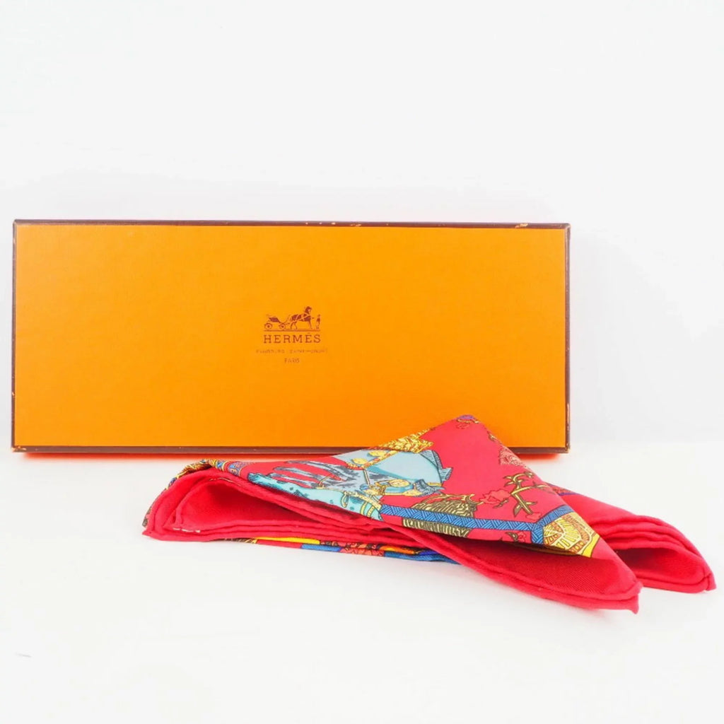 Pre-Owned Hermes Carré 45  des  Step Art Silk Red Women's Scarf (Like New)