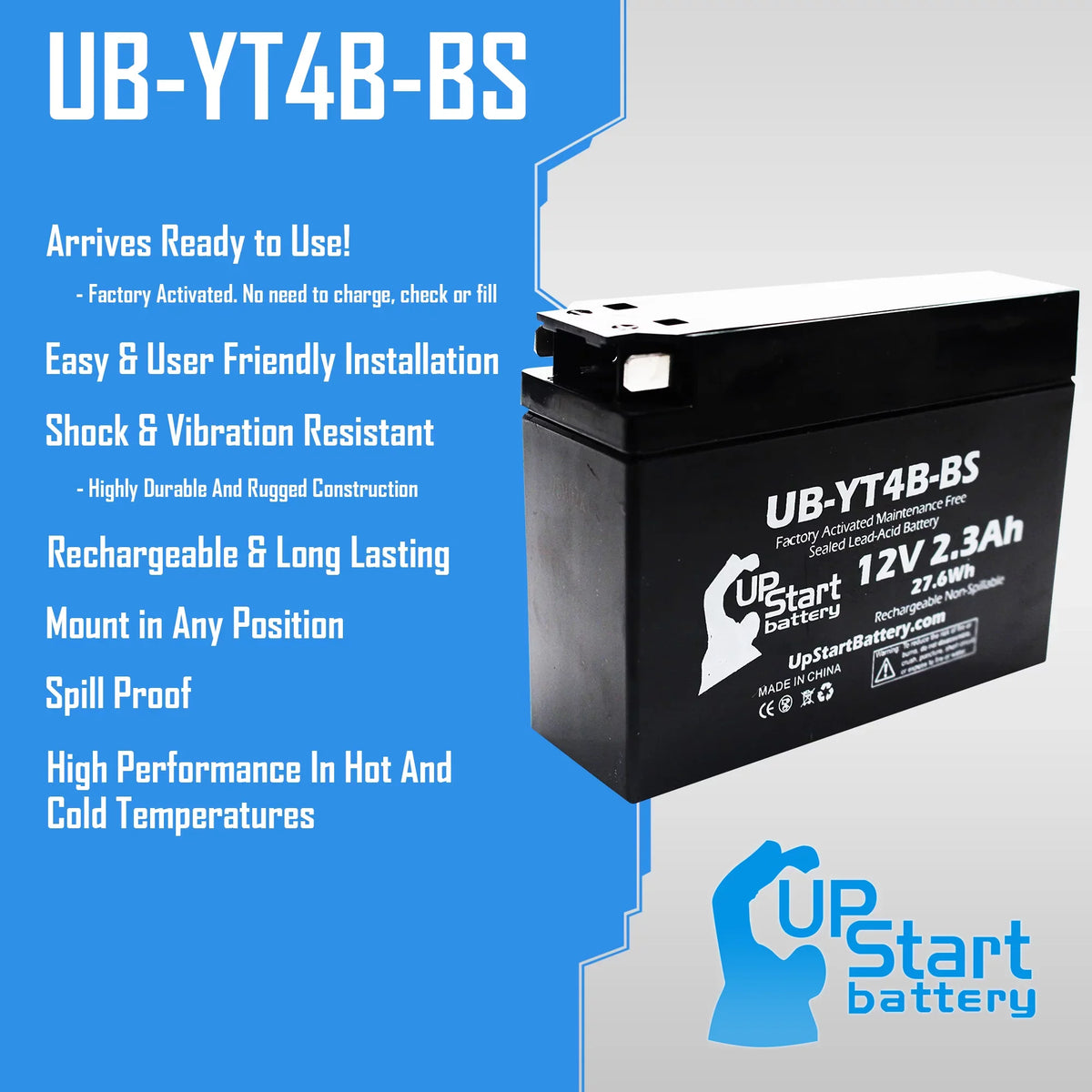 2-Pack UpStart Battery Replacement 2012 Yamaha SR400 () 400CC Factory Activated, Maintenance Free, Motorcycle Battery - 12V, 2.3Ah, -YT4B-