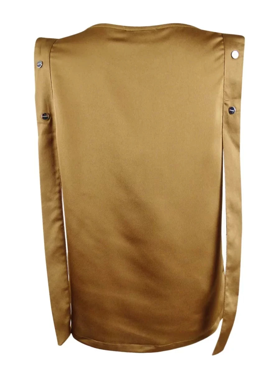 Women's Solid Snap Overlay Sleeveless Top (, Luggage)