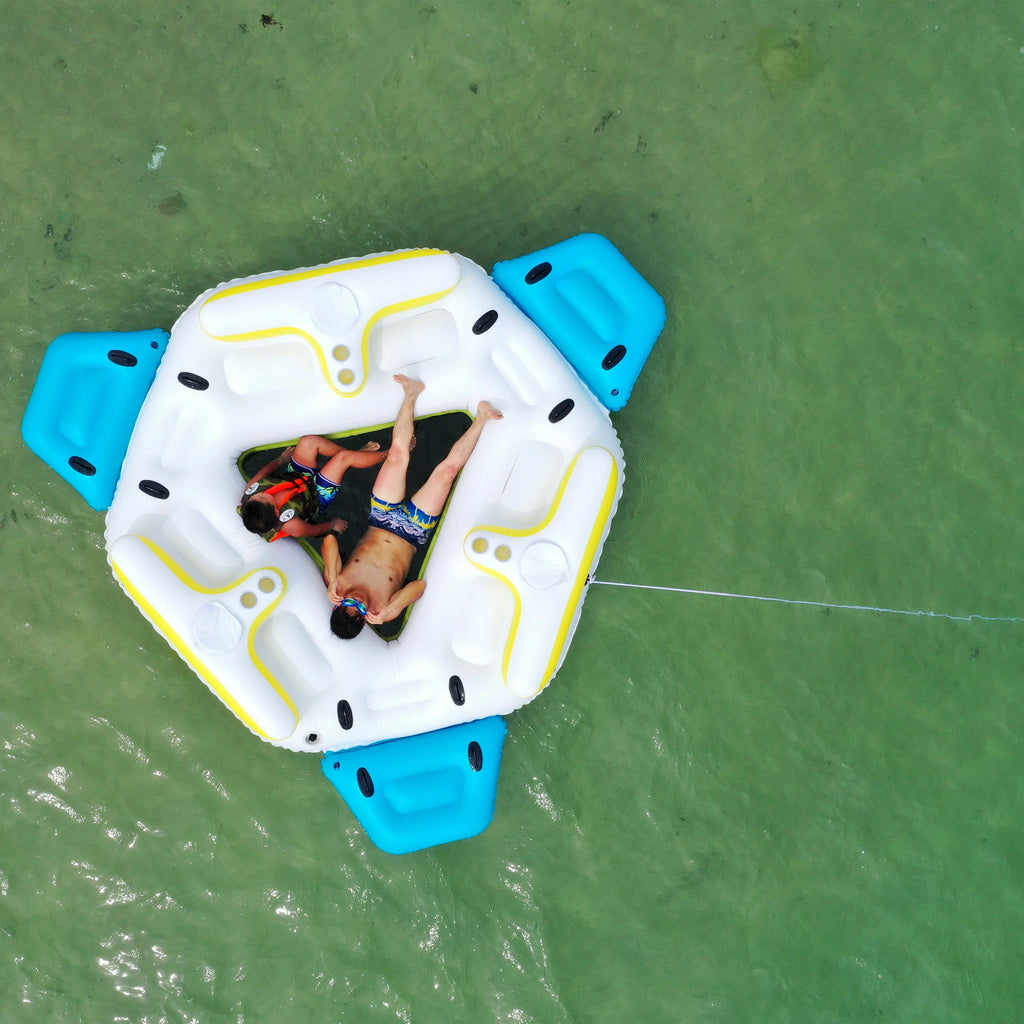 IFI6P Inflatable Floating Island Lounge Raft with Cup Holders and Coolers - 6 Person