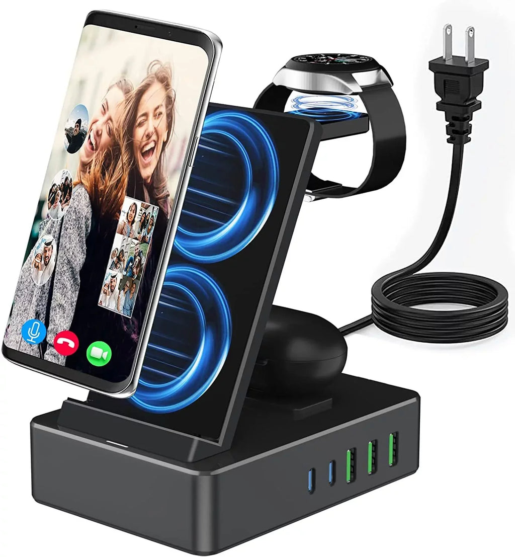 8 in 1 Charging Station for Sumsung, 100W Wireless Charger for Multiple Devices, Lidlife Fast Charging Stand Dock for AirPods with 15W Usb a/ 20W Usb C Port Compatible Black