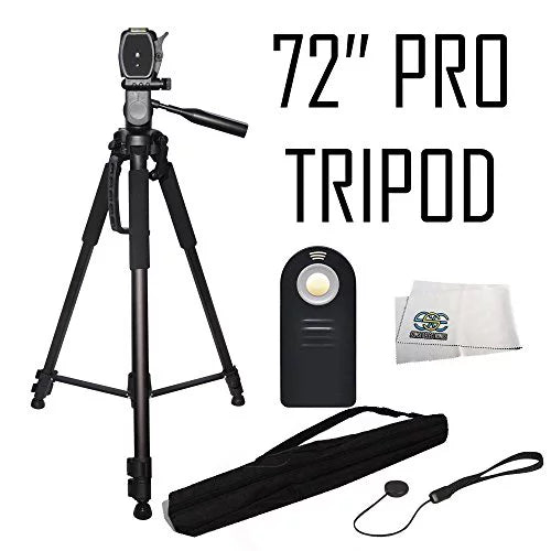 Professional 72-inch Tripod 3-way Panhead Tilt Motion with Built In Bubble Leveling + Wireless  Remote Control Shutter Release + Cap Keeper &amp; Cleaning Cloth for the Sony Alpha Series A7, A7r, a7