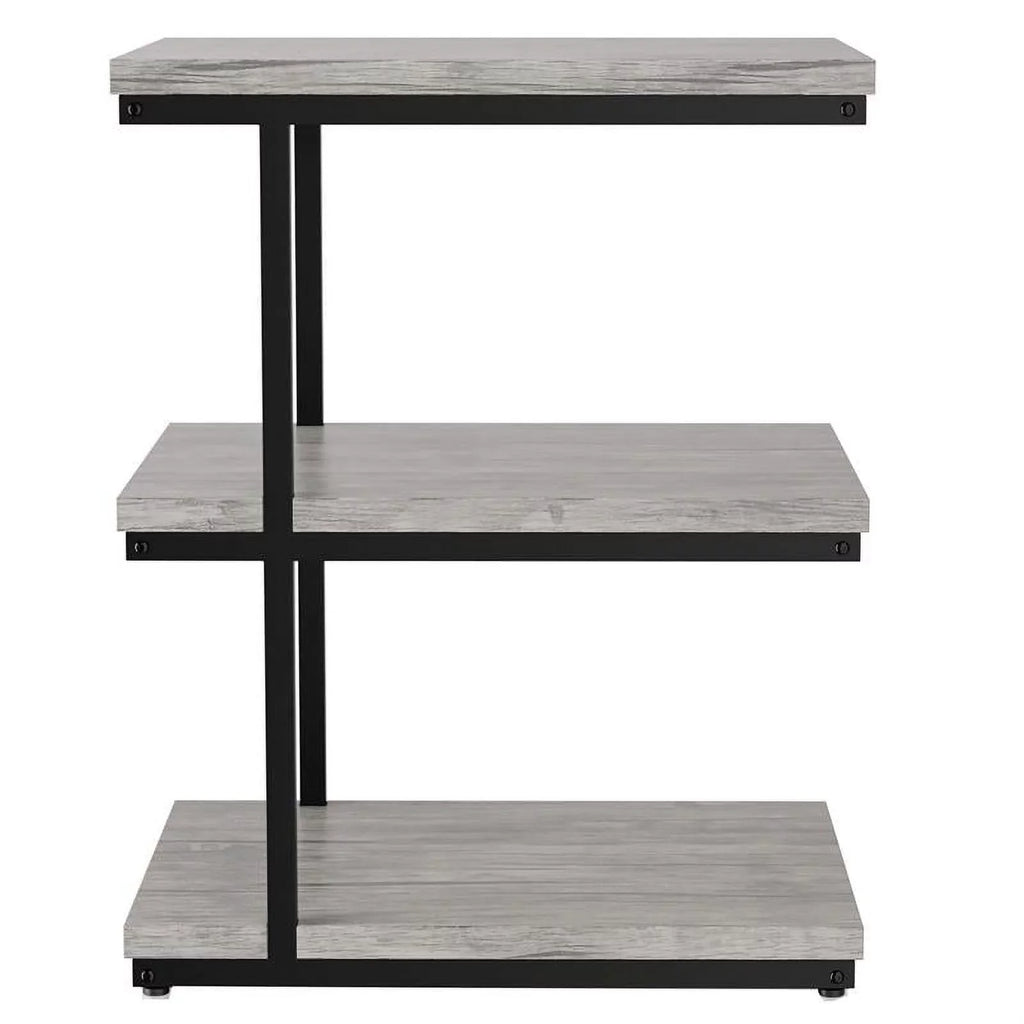 Neeva Industrial Metal 3-Shelf Side Table in Light Gray Set of 2