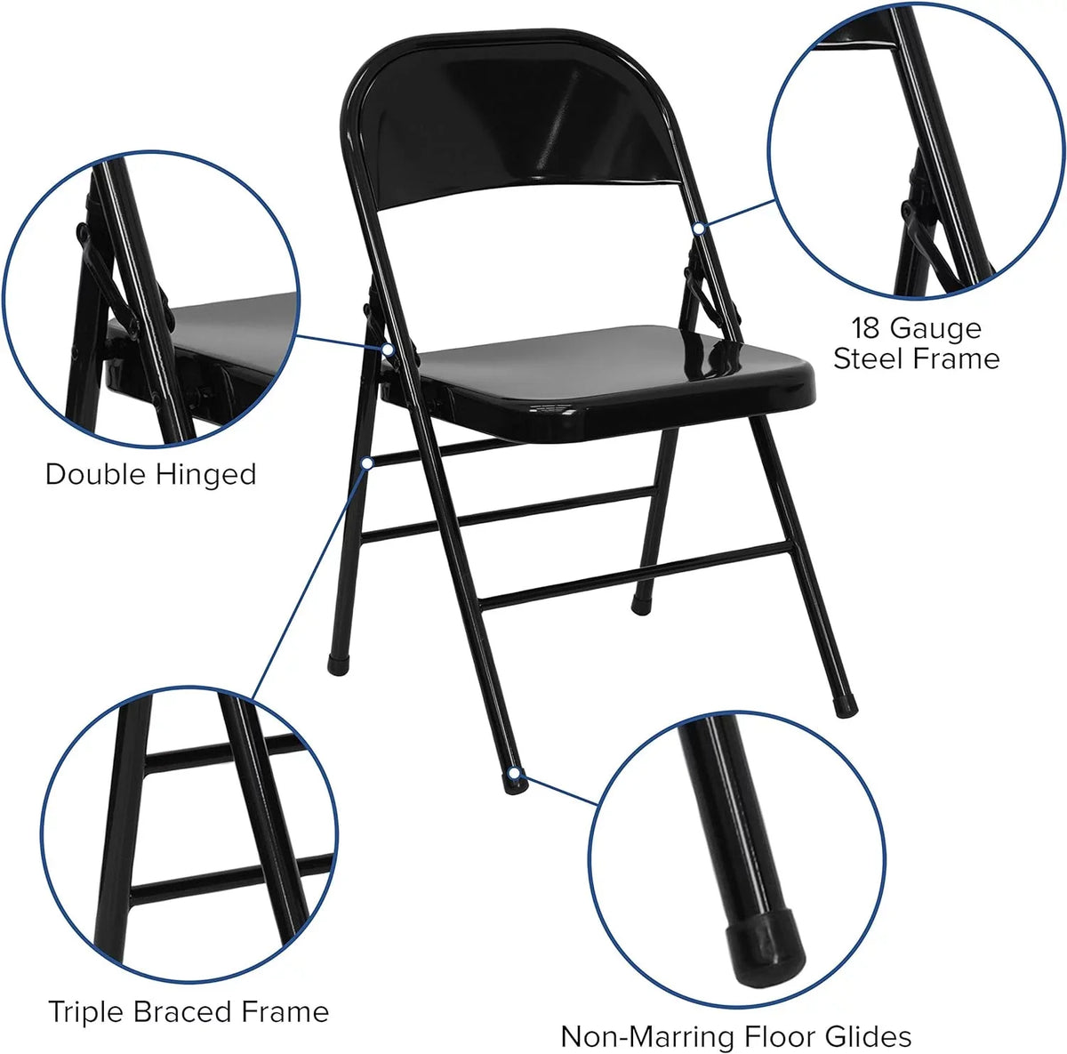 Series Triple Braced & Double Hinged Black Metal Folding Chair