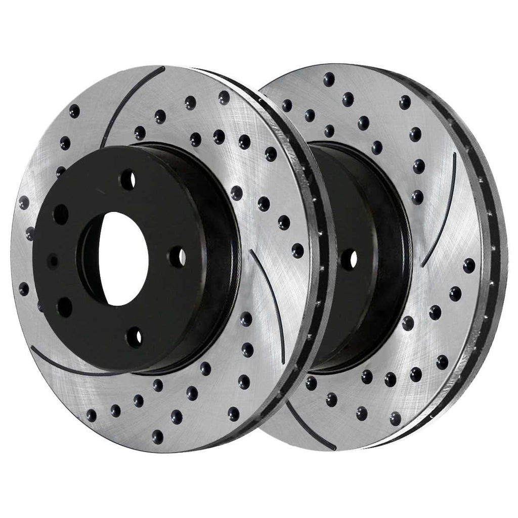 AutoShack Front and Rear Drilled Slotted Brake Rotors Black and Ceramic Pads Kit Replacement for 2000 Volkswagen Beetle 2002 2003 2004 2005 2006 Golf 2007 2008 2009 2010 Golf City 1.9L 2.0L