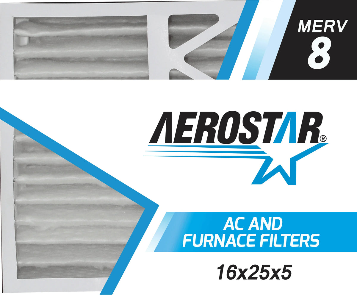 Aerostar 16x25x5   8, Carrier Replacement Pleated Air Filter, 16x25x5, Box of 2