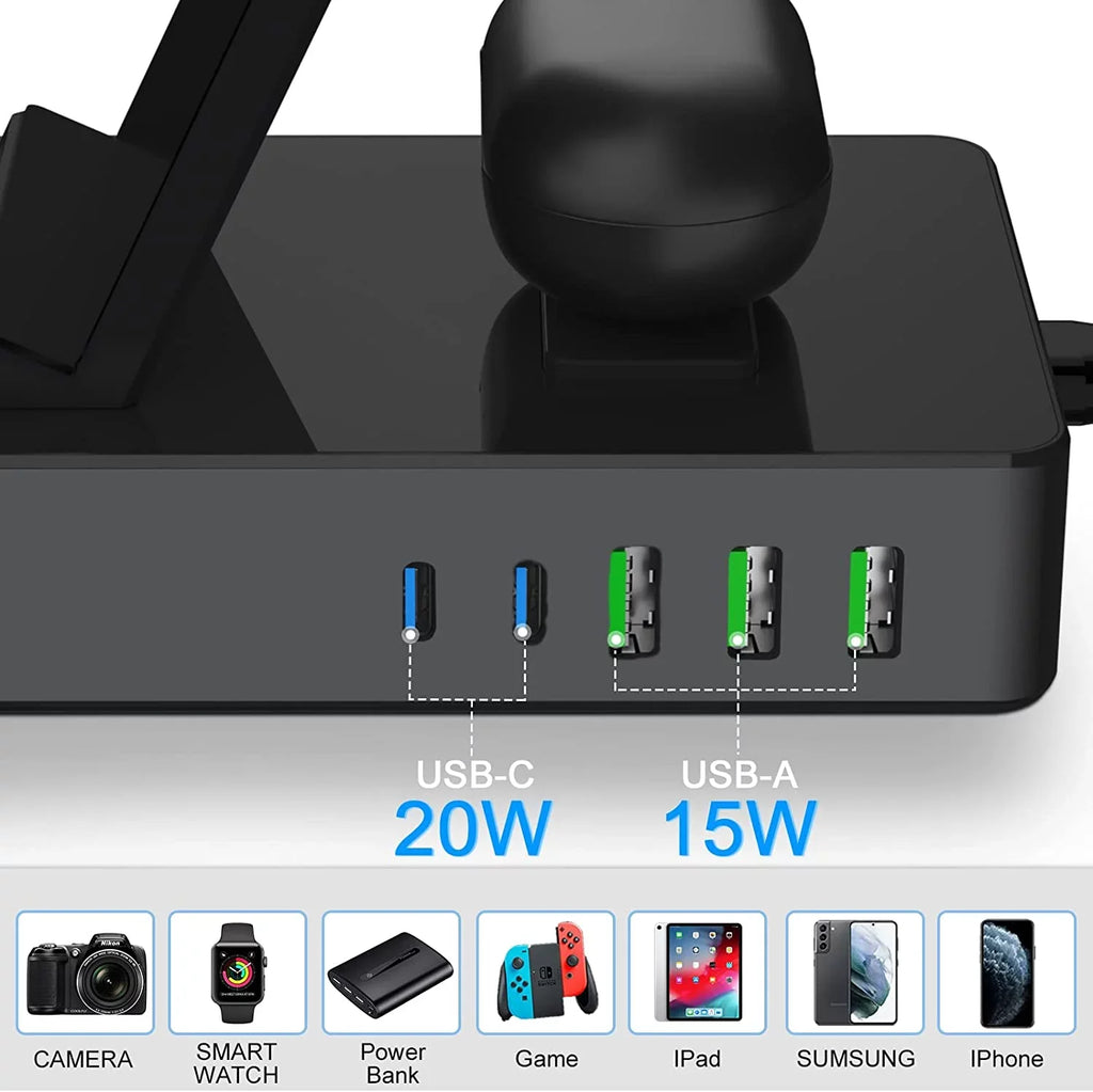 8 in 1 Charging Station for Sumsung, 100W Wireless Charger for Multiple Devices, Lidlife Fast Charging Stand Dock for AirPods with 15W Usb a/ 20W Usb C Port Compatible Black