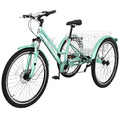 Adults Mountain Tricycles, 24"/26"/27.5" 7-Speed Heavy Duty Trikes w/Spacious Basket 3-Wheeled Bike for Adventurous Rides, Shopping, Exercise, and Recreation