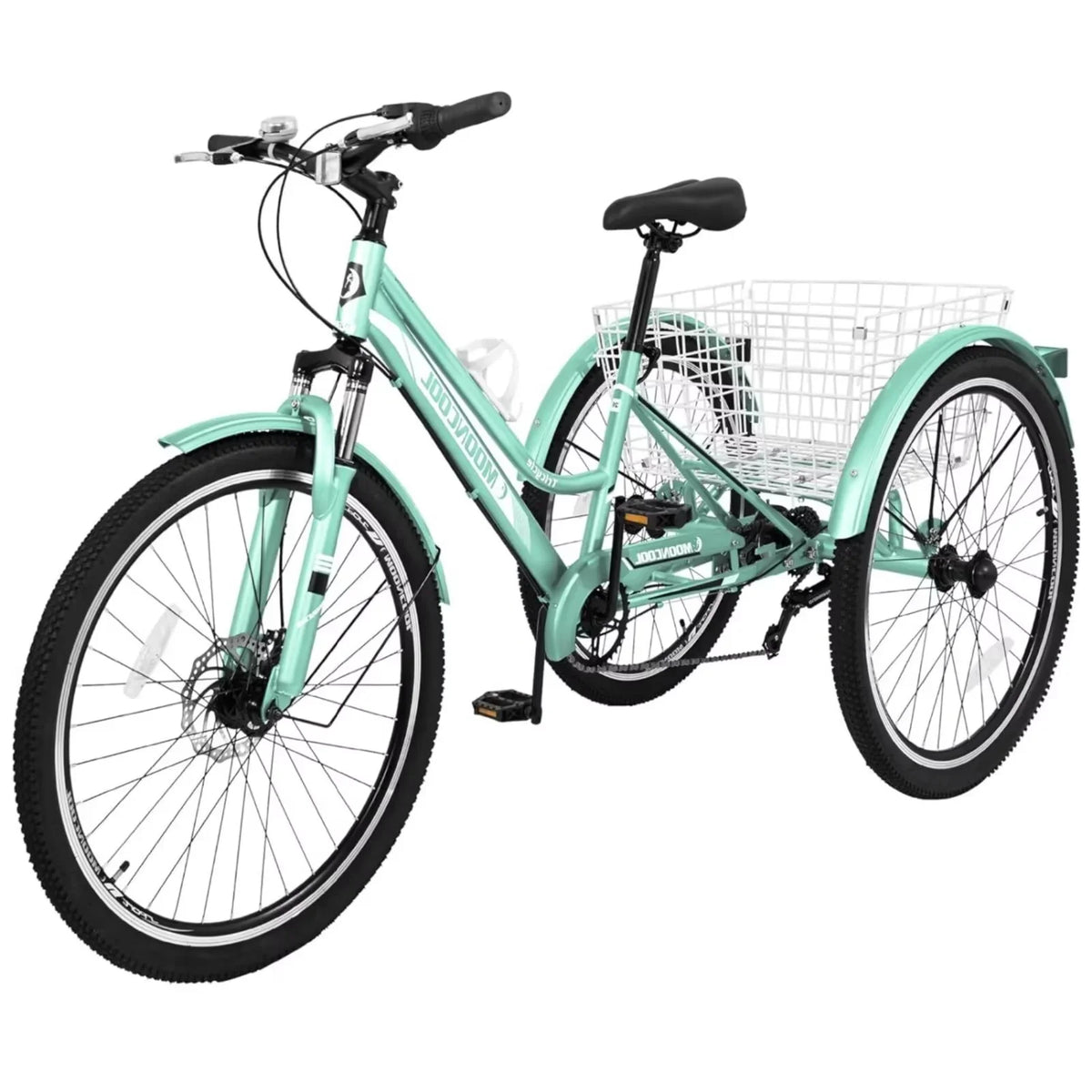 Adults Mountain Tricycles, 24"/26"/27.5" 7-Speed Heavy Duty Trikes w/Spacious Basket 3-Wheeled Bike for Adventurous Rides, Shopping, Exercise, and Recreation