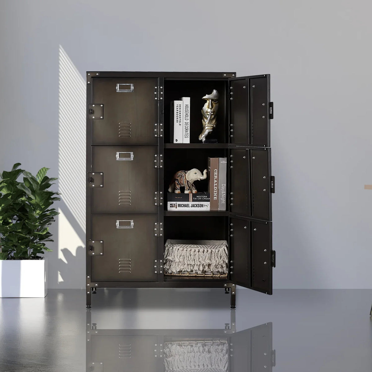 Metal Locker 47.3" Steel Storage Cabinet with 2 Shelf ,Office School Gym Bedroom Metal Storage Locker Cabinets for Employees Students Steel Locker