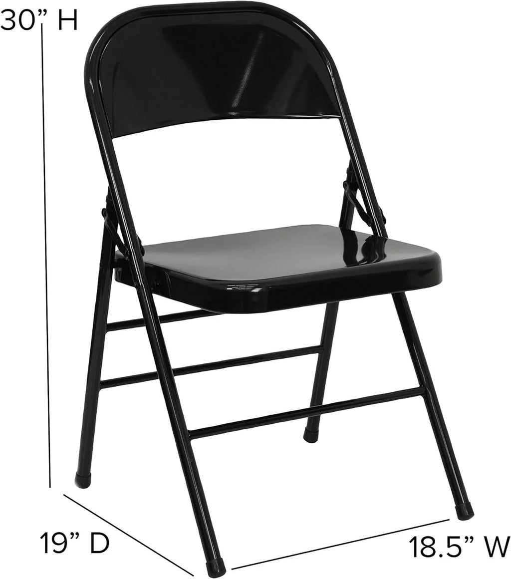Series Triple Braced & Double Hinged Black Metal Folding Chair