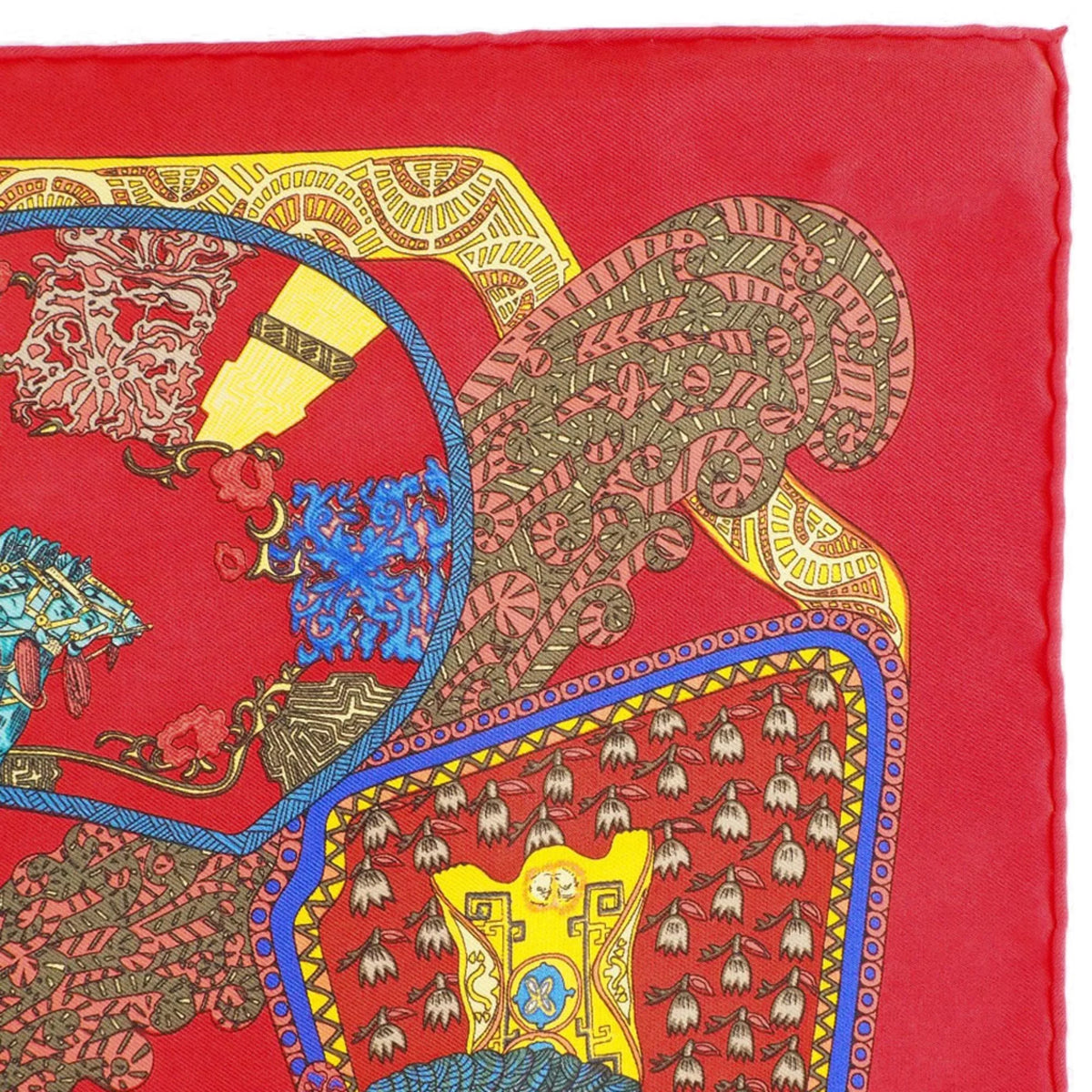 Pre-Owned Hermes Carré 45  des  Step Art Silk Red Women's Scarf (Like New)