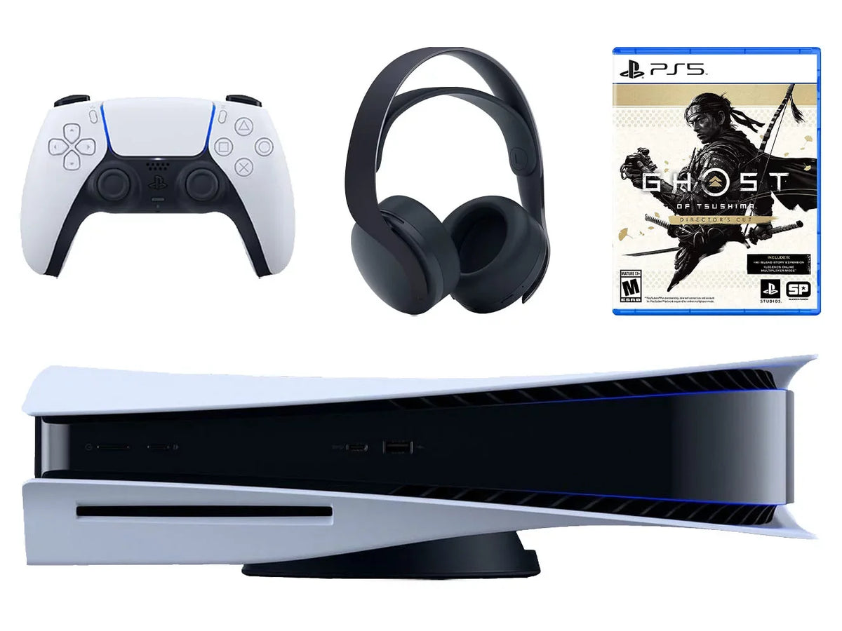 Sony Playstation 5 Disc Version Console with Black  3D Wireless Gaming Headset and Ghost of Tsushima Director's Cut