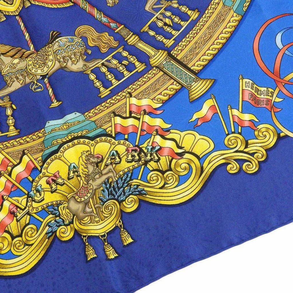 Pre-Owned  KARE90   Amusement Park Horse Carousel Scarf Muffler Silk Blue (Good)