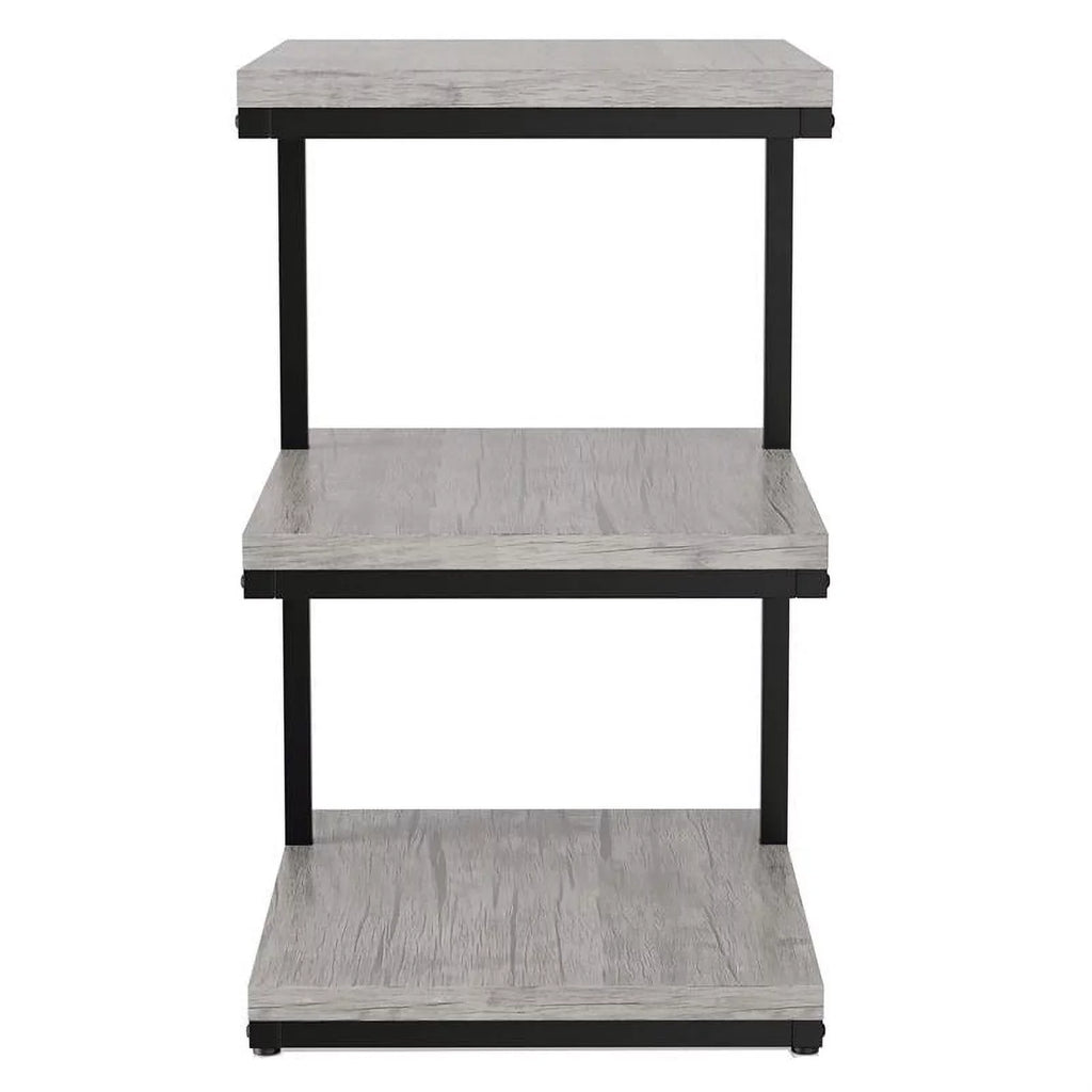 Neeva Industrial Metal 3-Shelf Side Table in Light Gray Set of 2